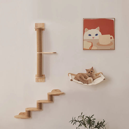 Luxury Large Cat Tree with Simple Style Cat Shelves Wood Pet Play House with Scratches Wall Steps Interactive Movement Pet Toys