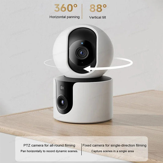 Waggy Tail Xiaomi Smart Camera C300 with 360° dual lenses, 3MP resolution, WiFi 6, used as baby and pet monitor.