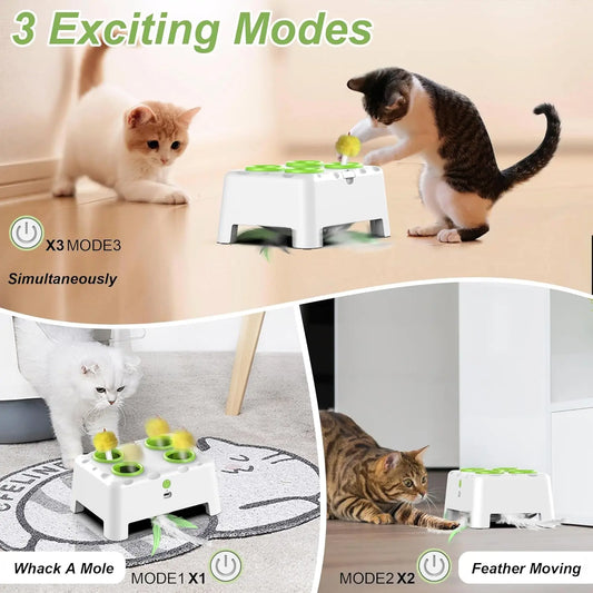 Whack-a-Mole Auto Pop-Up Cat Toy – Rechargeable Feather Toy for Cats & Dogs