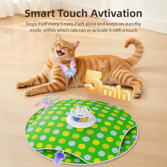 ROJECO 3-in-1 Hide & Seek Cat Toy – Feather, Butterfly & Track Balls
