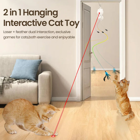 ROJECO 2-in-1 Auto Cat Toy – Laser & Retractable Feather Wand