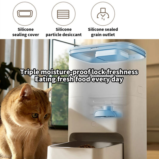 Xiaomi Mijia Smart Pet Feeder 2 with 5L capacity, HD screen, precise weighing, and food alerts for pets.
