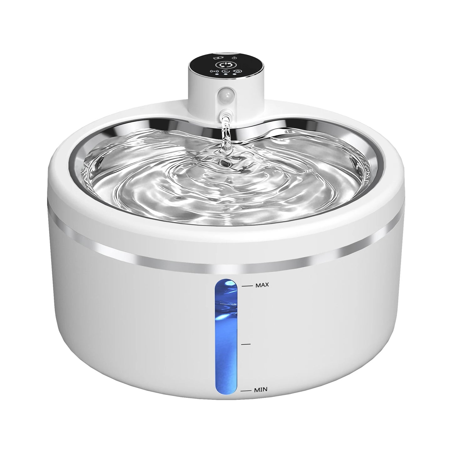 2.5L Cat Water Fountain Automatic Pet Water Purifier With Stainless Steel Tray, Smart Senor and 4000mAh Rechargeable Batteries