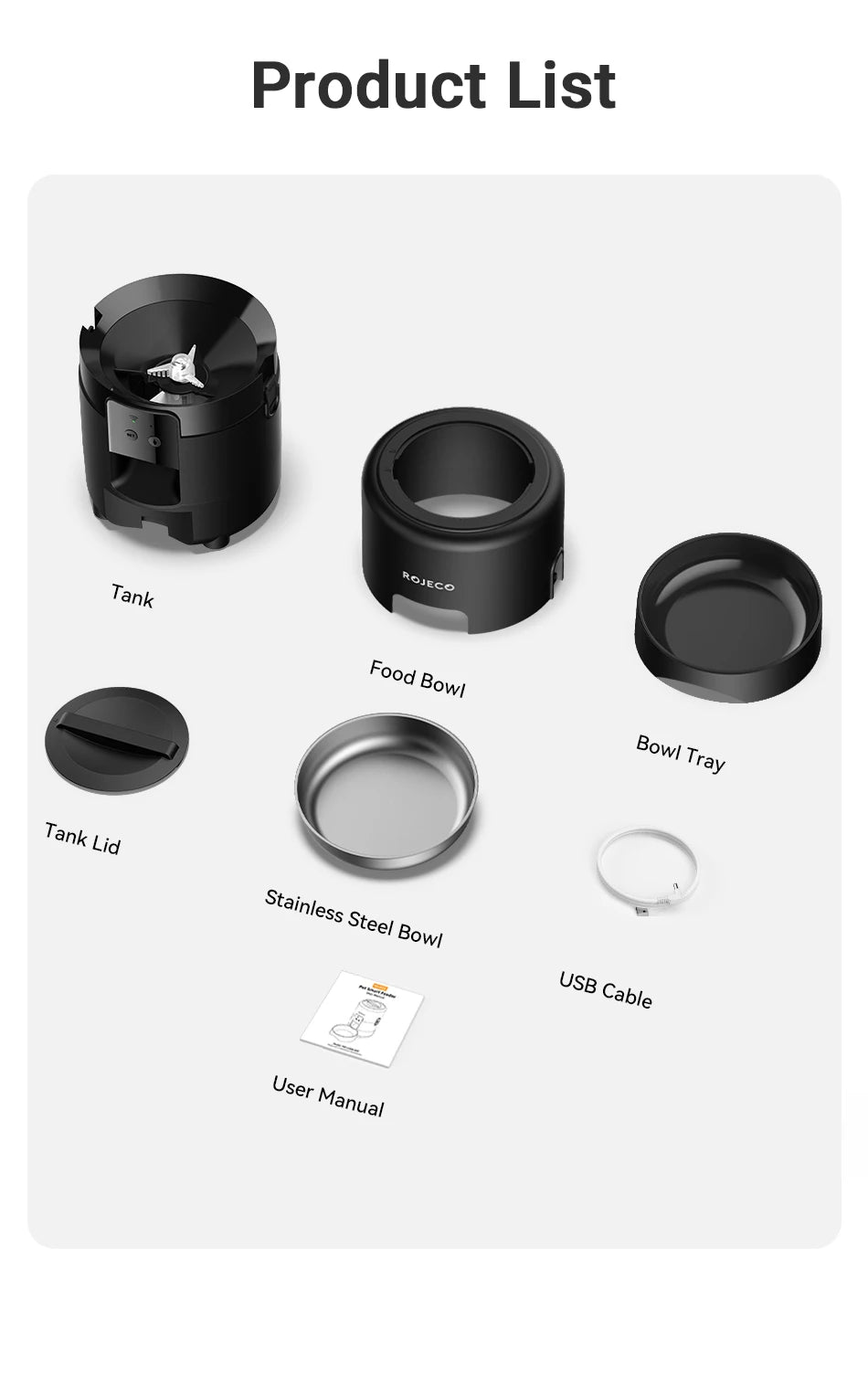 ROJECO 2L Auto Cat Feeder – WiFi App, Voice Recorder, Timed Kibble Dispenser