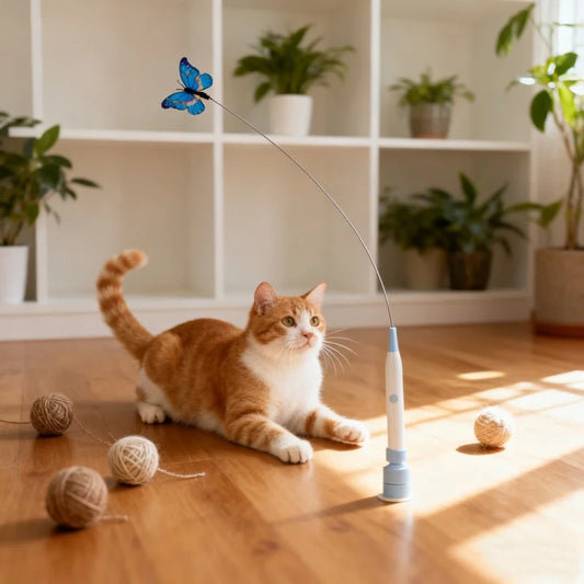 BOOTEELY Electric Butterfly Cat Toy – Suction Cup, Self-Entertaining, Steel Wire Wand