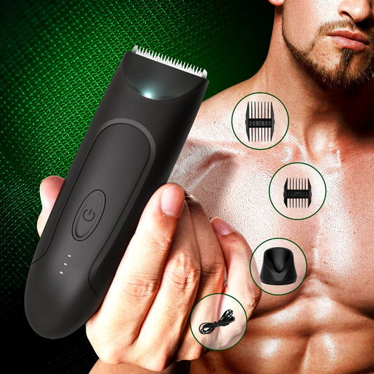 Electric Body Hair Trimmer for Men Rechargeable Waterproof Beard & Groin Shaver, No Cuts Mens Grooming Kit with Adjustable Combs
