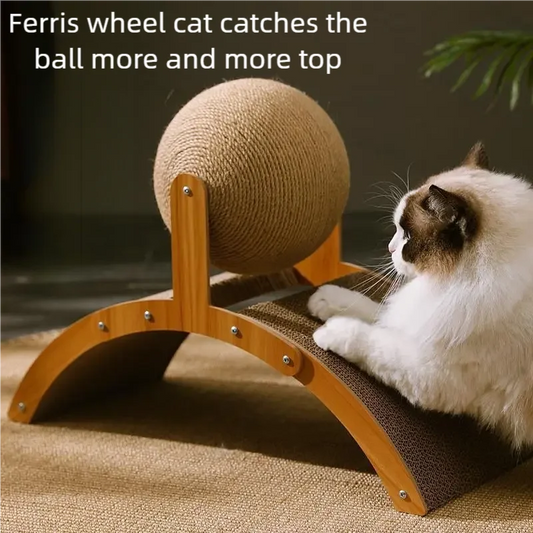 2 In 1 Wooden Cat Scratching Ball Sisal Scratch Board Durable Solid Wood Scraper For Cats