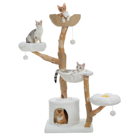 Large Cat Tree Tower with Wicker Basket & Flower Condo