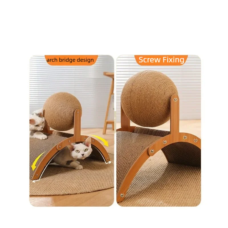 2 In 1 Wooden Cat Scratching Ball Sisal Scratch Board Durable Solid Wood Scraper For Cats