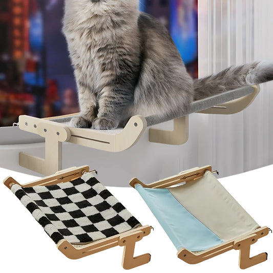Suspended Window Cat Hammock – Solid Wood Hanging Bed