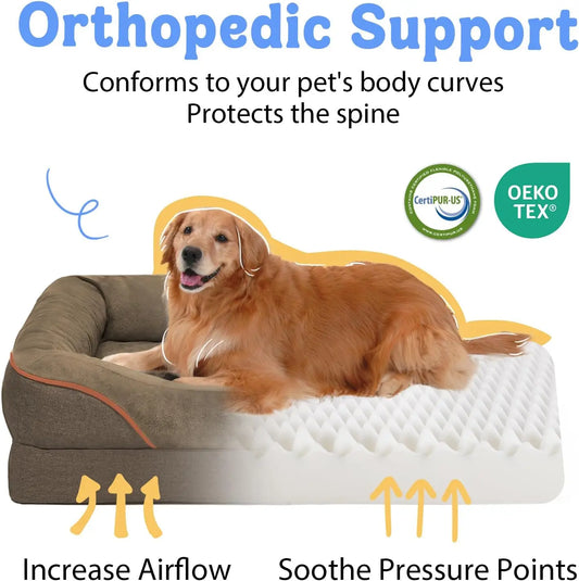 Orthopedic Large Dog Bed with Removable Waterproof Cover, Supportive Foam for Big Dogs, Bolster