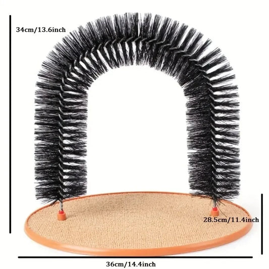 Cat Toy Arch Self Grooming Pamper Feline with Massage Grooming Rubbing Brush and Scratching Pad Interactive Toys for Cats
