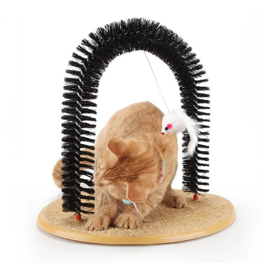 Cat Toy Arch Interactive Massage Brush with Hanging Plush Mice Cat Scratching Mat Cat Massage Grooming Rubbing Brush Pet Toys