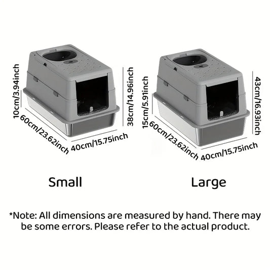 Stainless steel Waggy Tail enclosed cat litter box with flip cover and non-slip mat, showcasing durable, hygienic design.