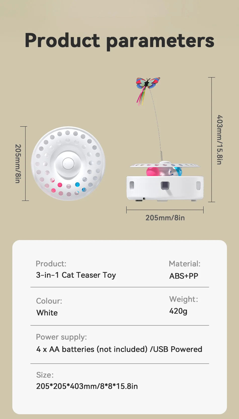 ROJECO 3-in-1 Auto Cat Toy – Butterfly Teaser, Track Balls & Ambush Feather