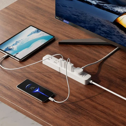 2025 Xiaomi Power Strip 5 Sockets 1.8m 5 Ports Master control Big Plug Extension Patch Board 10A 2500W For Smart Home