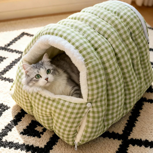 Winter Warm Cat Bed - Large Winter Sleeping Bag Suitable for Adult Cats or 2 Kittens Removable Multi-Use Enclosed Bed with Cover