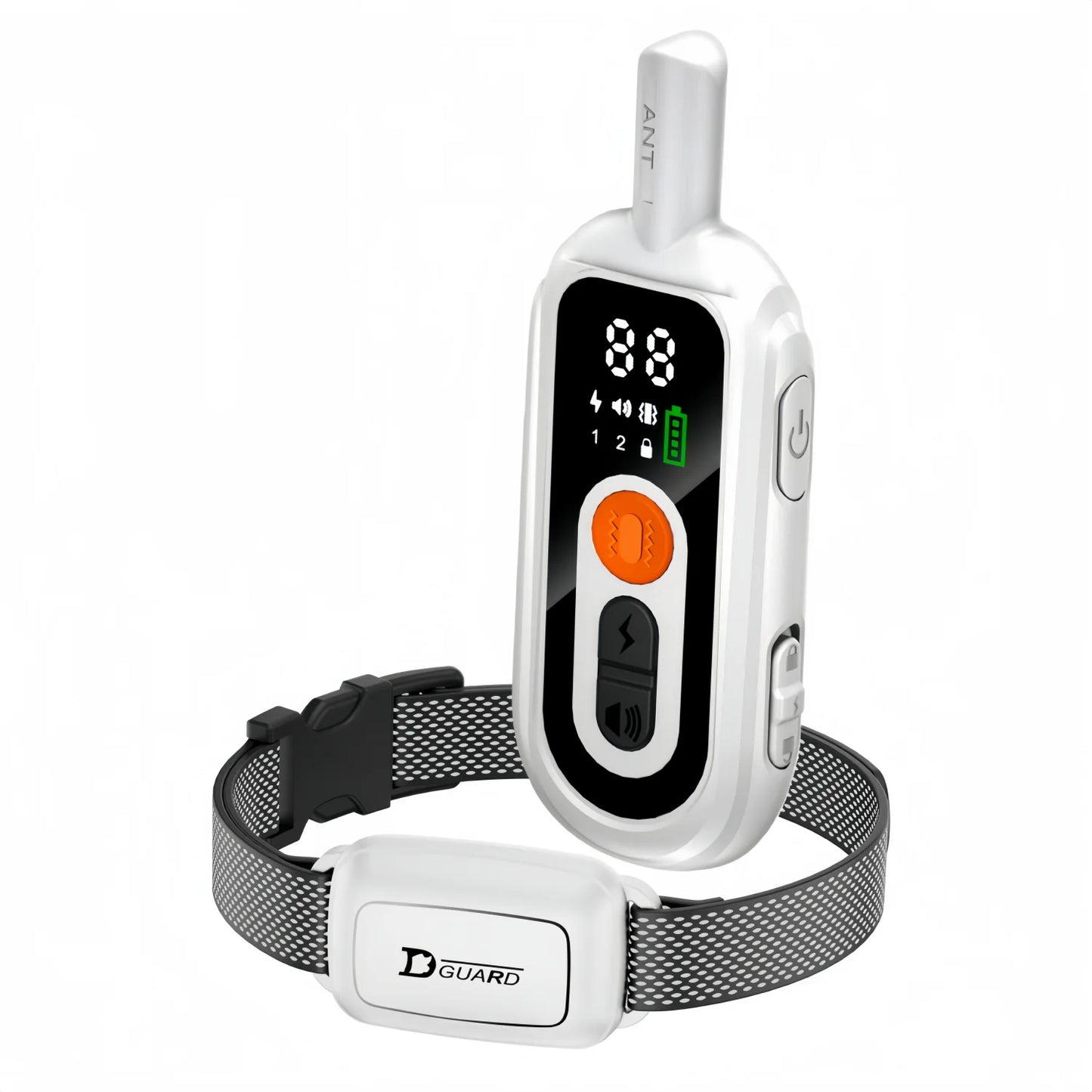 Waggy Tail YHLC rechargeable anti-bark dog training collar with electronic bark stopper and adjustable strap on a white background.