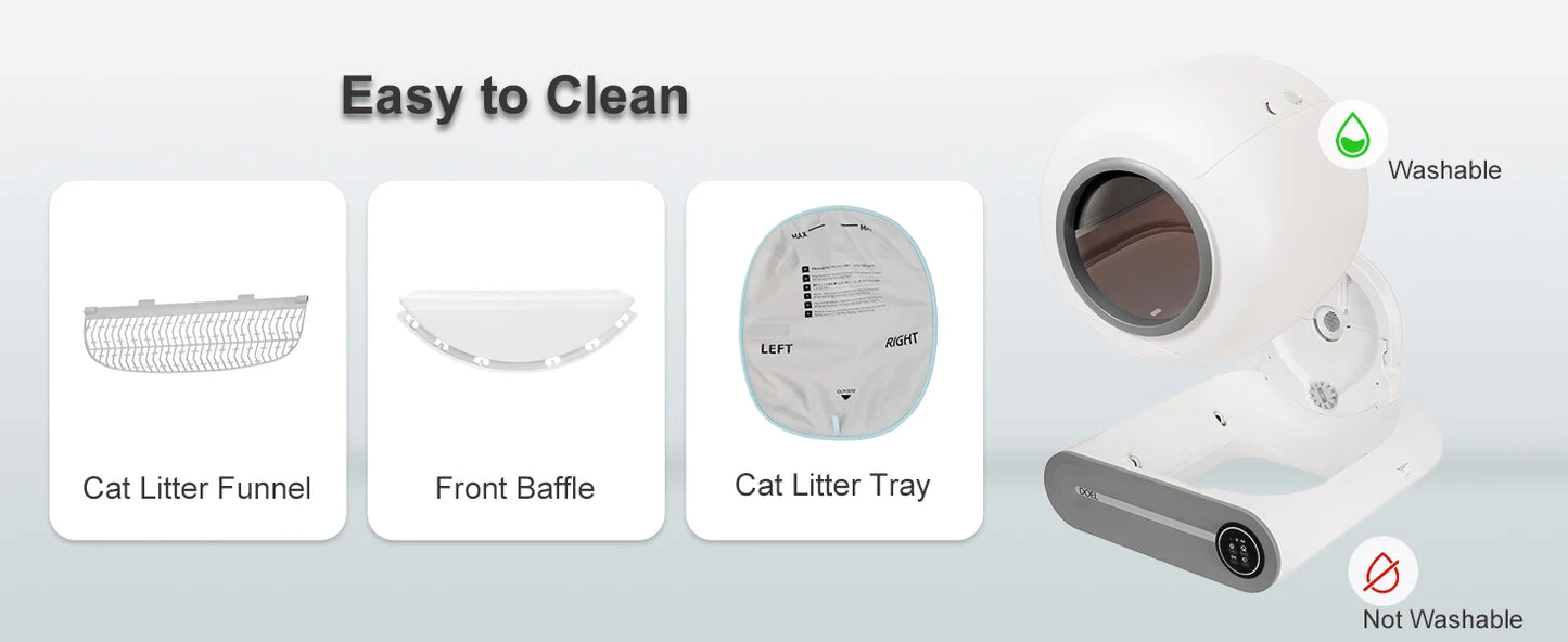 Smart Self-Cleaning Cat Litter Box 65L – App Control, Trash Bag & Mat