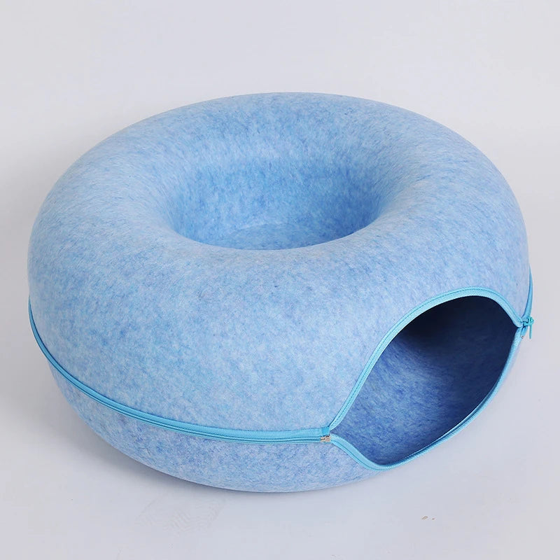 Donut Cat Bed Pet Cat Interactive Game Toy Cat Bed Dual-use Tunnel Bed with Felt Toy Gift for Small Kitten Rabbit