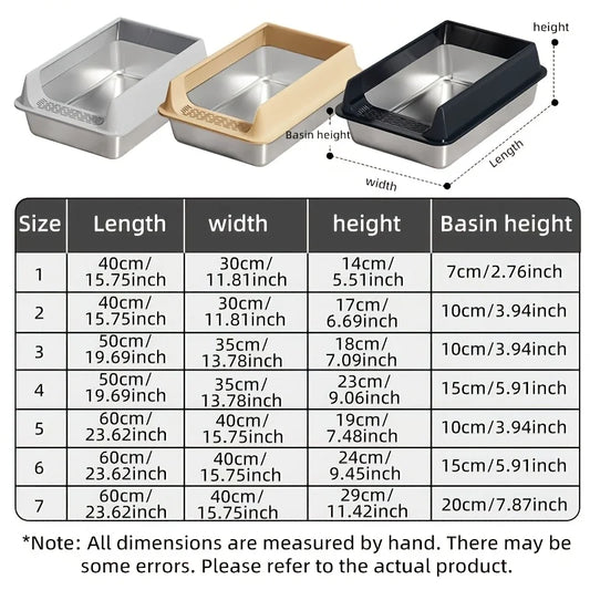 Large stainless steel semi-enclosed cat litter box with removable lid by Waggy Tail, designed for easy cleaning and privacy.