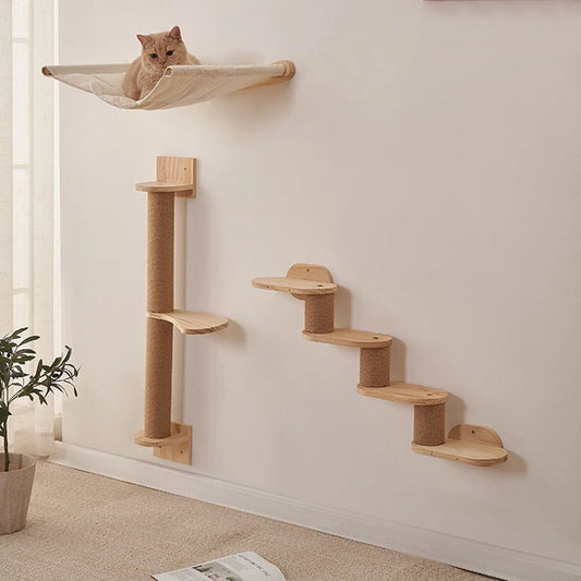 Luxury Large Cat Tree with Simple Style Cat Shelves Wood Pet Play House with Scratches Wall Steps Interactive Movement Pet Toys