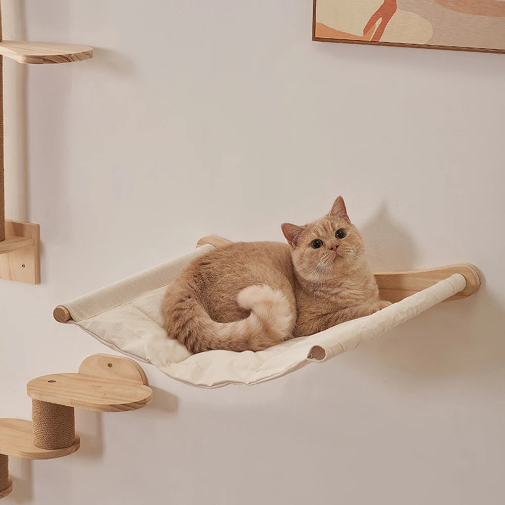 Luxury Large Cat Tree with Simple Style Cat Shelves Wood Pet Play House with Scratches Wall Steps Interactive Movement Pet Toys