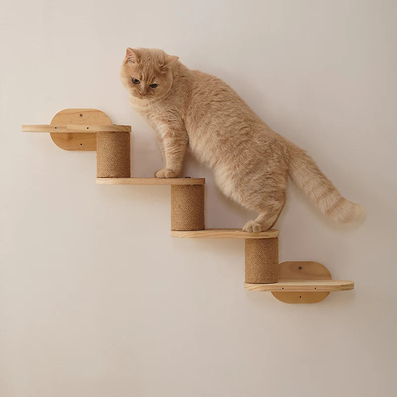 Luxury Large Cat Tree with Simple Style Cat Shelves Wood Pet Play House with Scratches Wall Steps Interactive Movement Pet Toys