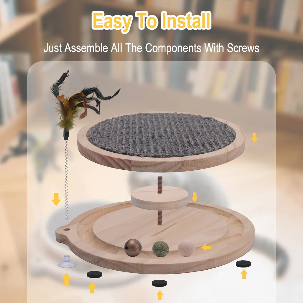Cat Scratcher Cat Natural Sisal Scratching Pad Kitten Interactive Toy with Ball Track Ball for Chasing Hunting Mental Physical