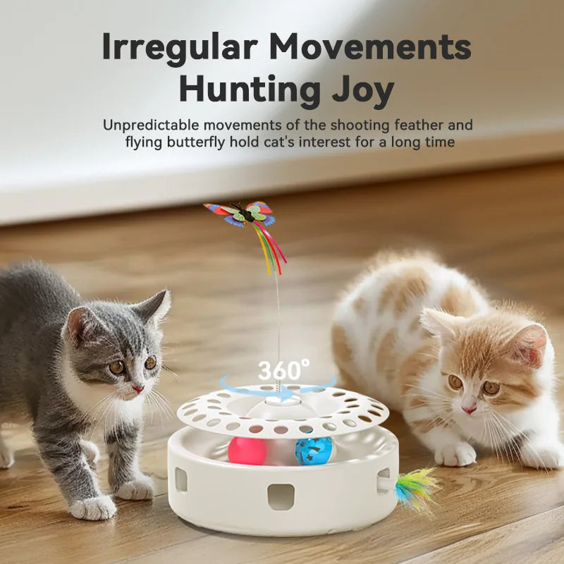 ROJECO 3-in-1 Auto Cat Toy – Butterfly Teaser, Track Balls & Ambush Feather