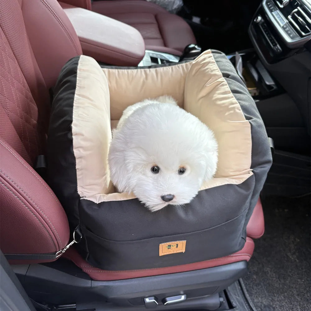 Portable Dog Car Seat Booster Bed with Storage Pockets