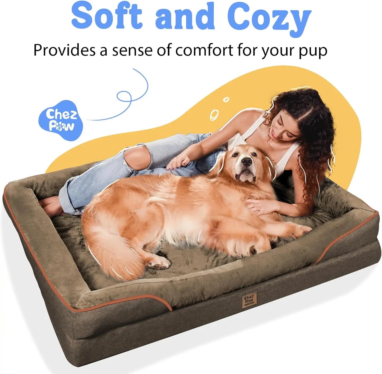 Orthopedic Large Dog Bed with Removable Waterproof Cover, Supportive Foam for Big Dogs, Bolster