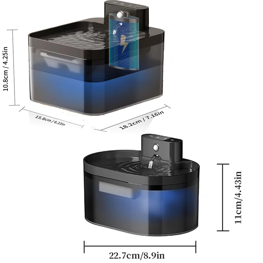 2.2L Wireless Cat Water Fountain Battery Operated Automatic Pet Water Fountain With Motion Sensor Dog Cat Water Dispenser Bowl