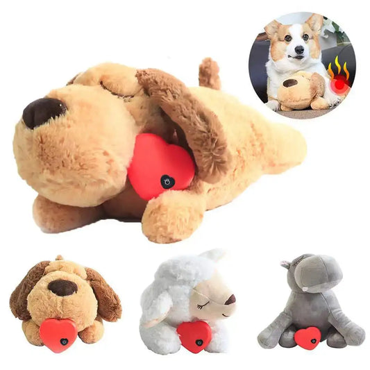 Waggy Tail Calming Heartbeat Simulator plush dog toy for puppies, designed for anxiety relief and sleep comfort.
