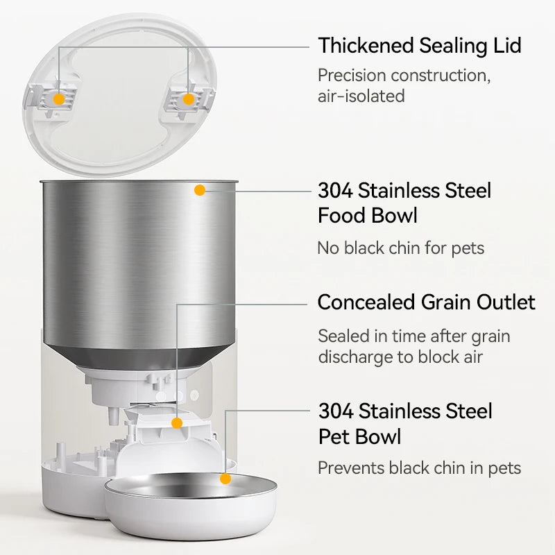 ROJECO Stainless Steel Auto Cat Feeder – WiFi App, Voice Recorder, Smart Dispenser