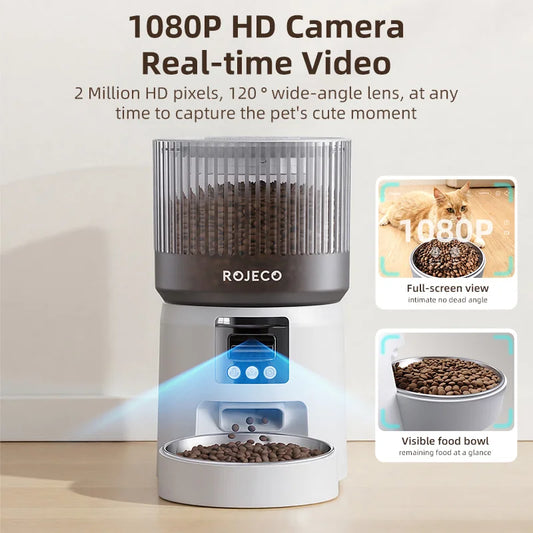 ROJECO 4L Auto Pet Feeder with Camera – WiFi, Video & Voice Recorder