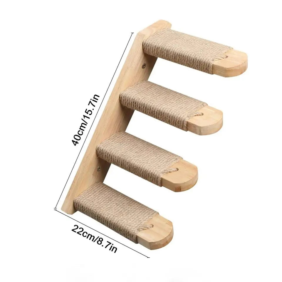Wall-Mounted Wooden Cat Shelves with Sisal Post & Hammock