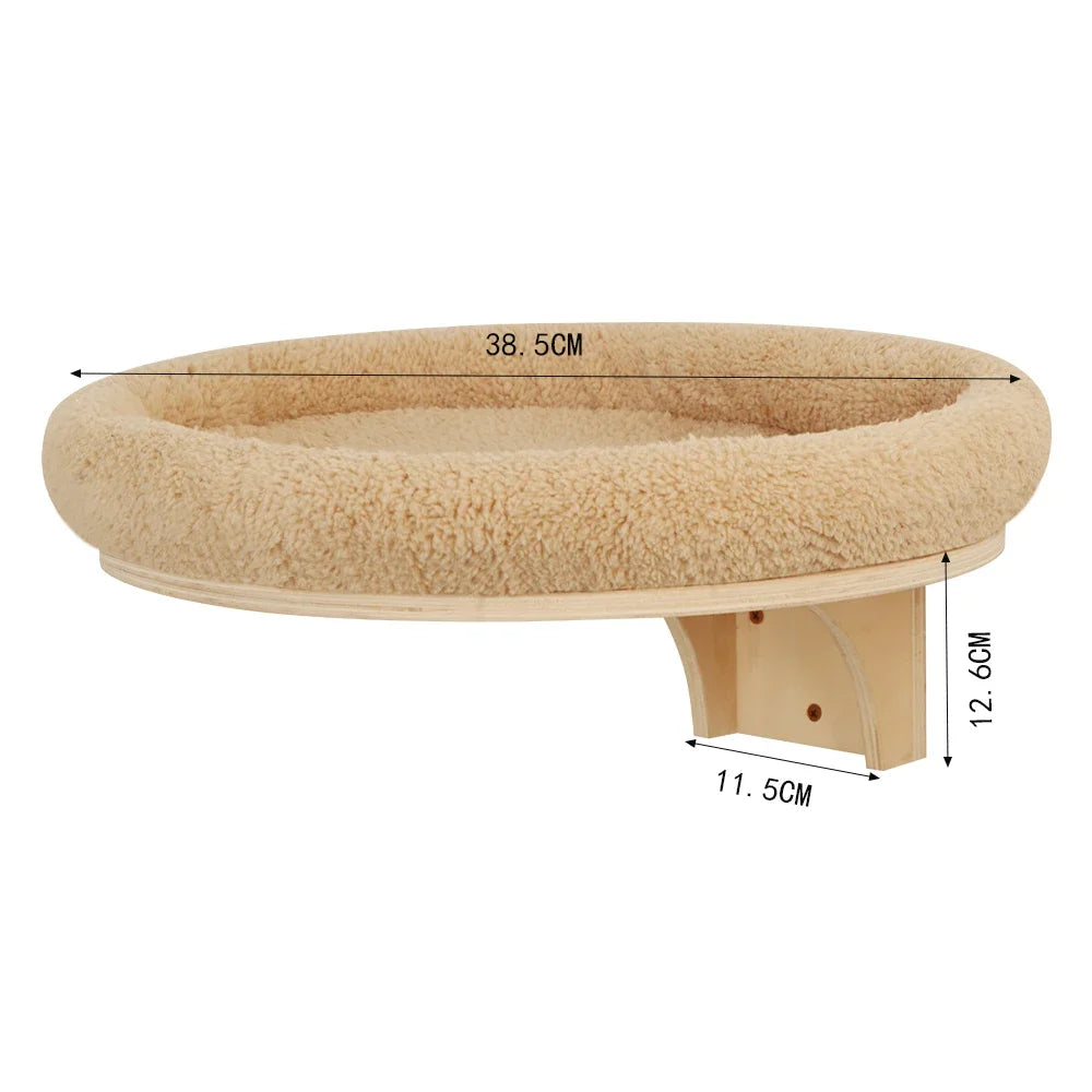 Wall-Mounted Wooden Cat Climbing Shelves with Hammock