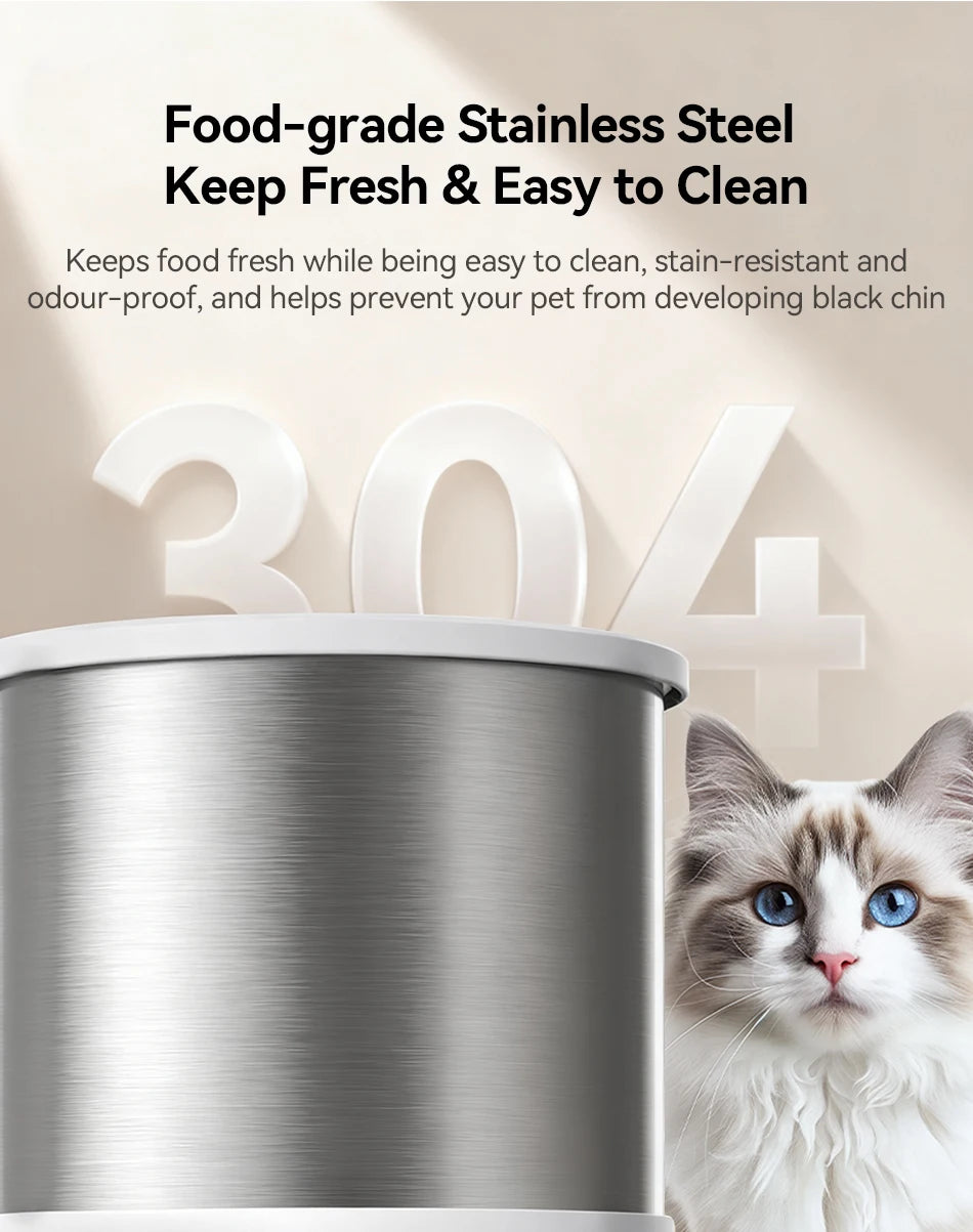 ROJECO Stainless Steel Auto Cat Feeder – WiFi App, Voice Recorder, Smart Dispenser