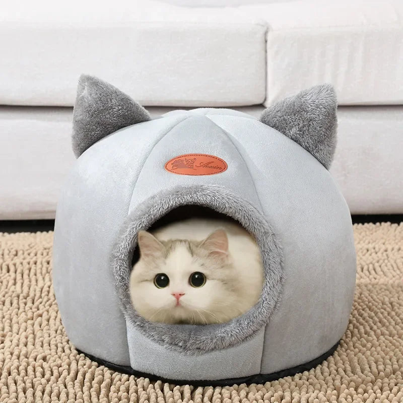 Cozy Winter Cat Cave Bed – Deep Sleep Comfort Nest