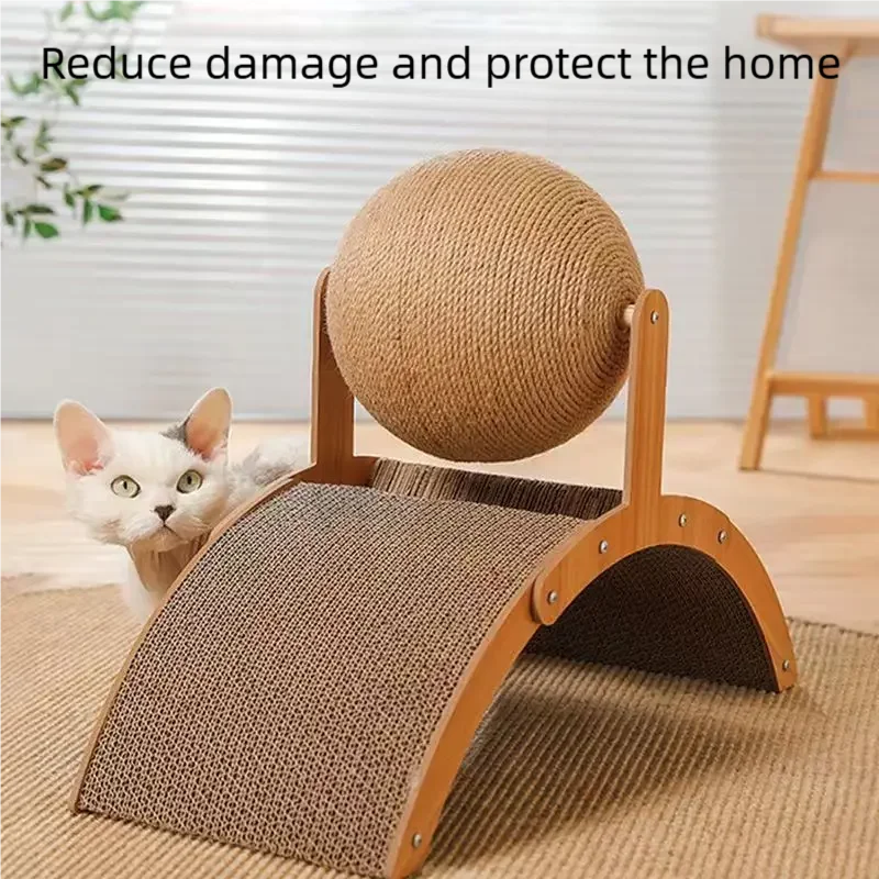 2 In 1 Wooden Cat Scratching Ball Sisal Scratch Board Durable Solid Wood Scraper For Cats
