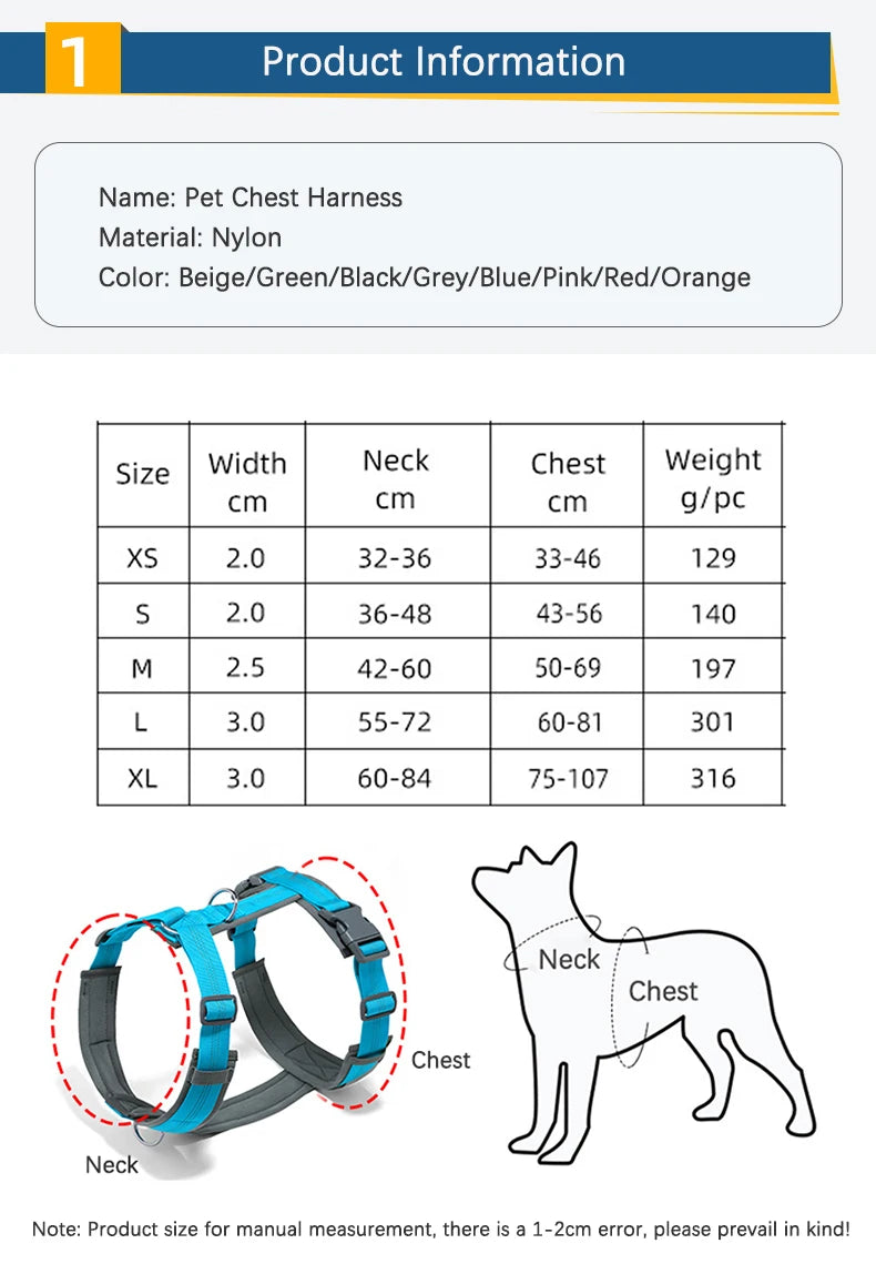 Comfortable Adjustable H-Shaped Large Dog Harness Washable Nylon Nighttime Reflective No Pull Pet Vest Harness Arnés Para Perros