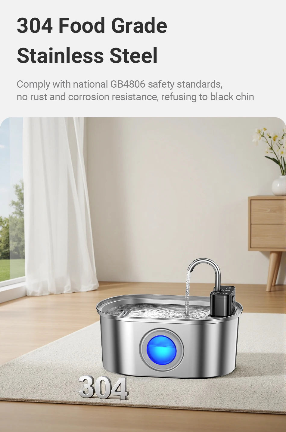 ROJECO 3.2L Stainless Steel Cat Water Fountain – Wireless Sensor, 4000mAh Battery