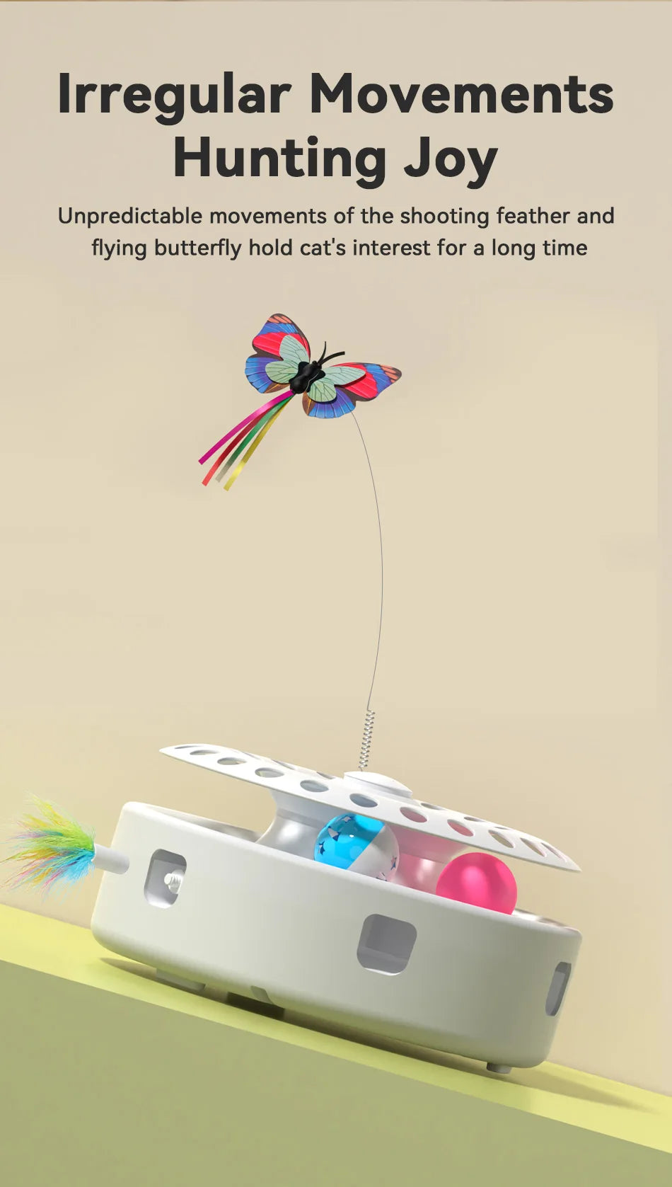 ROJECO 3-in-1 Auto Cat Toy – Butterfly Teaser, Track Balls & Ambush Feather