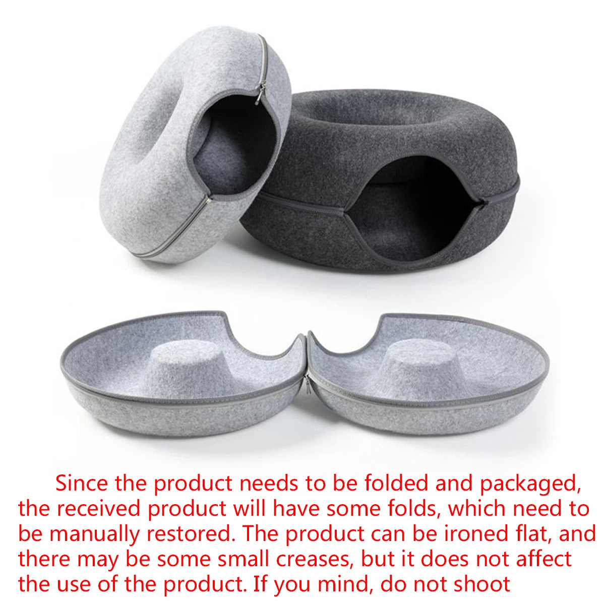 Round Felt Cat Tunnel Donut Bed with Scratcher
