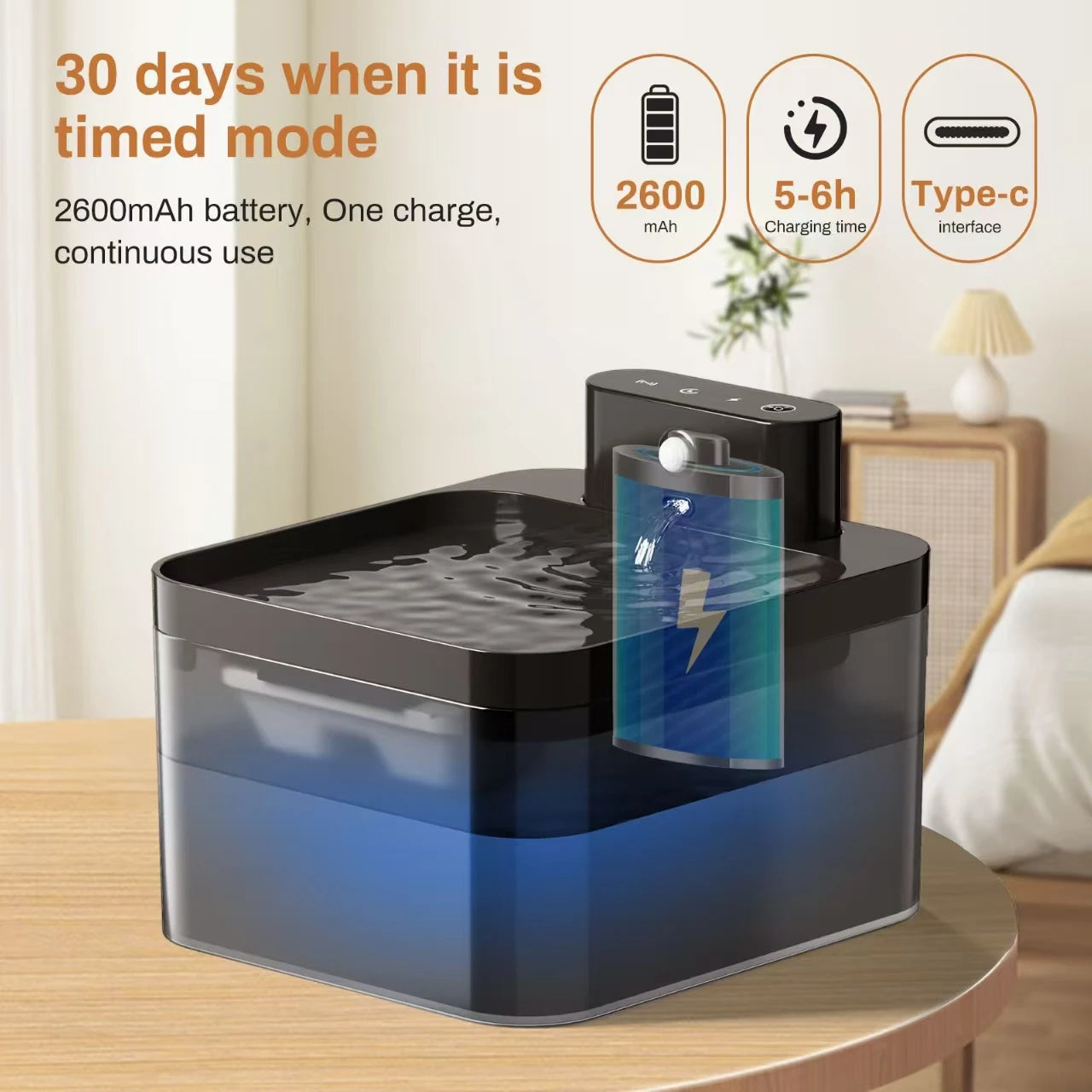 2.2L Wireless Cat Water Fountain Battery Operated Automatic Pet Water Fountain With Motion Sensor Dog Cat Water Dispenser Bowl