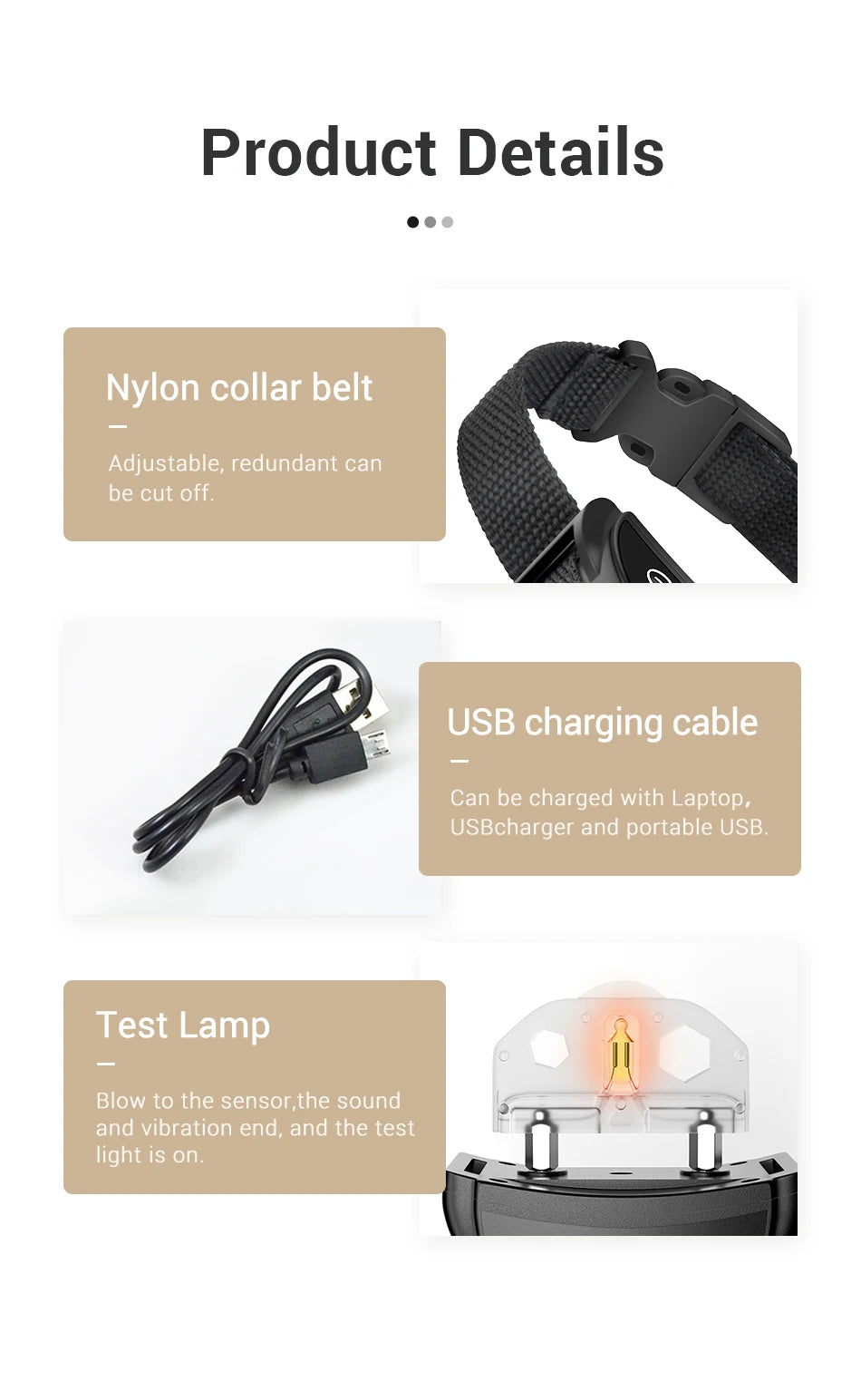 ROJECO Electric Dog Anti Bark Shock Collar Rechargeable Dogs Training Bark Control Collars For Pet Automatic Dog Barking Stopper