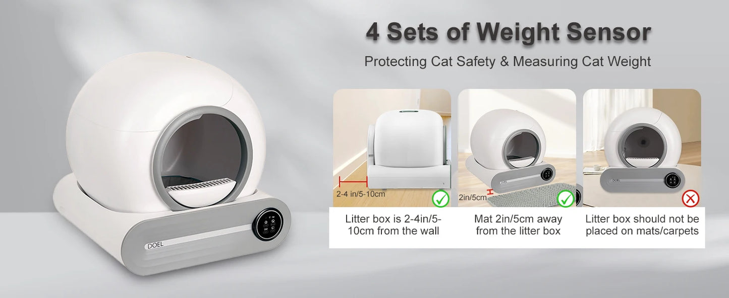 Smart Self-Cleaning Cat Litter Box 65L – App Control, Trash Bag & Mat