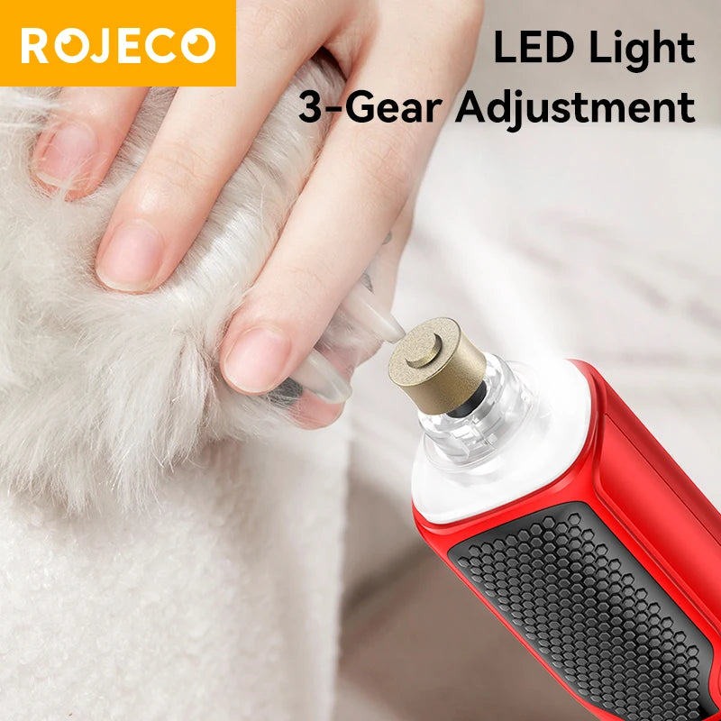 ROJECO Electric Pet Nail Grinder – Rechargeable, LED Light, 7-Speed for Cats & Dogs