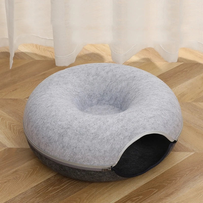 Donut Cat Bed Pet Cat Interactive Game Toy Cat Bed Dual-use Tunnel Bed with Felt Toy Gift for Small Kitten Rabbit